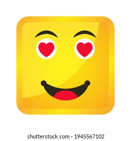 Yellow square emoticons and emojis. Vector illustration in flat style close-up