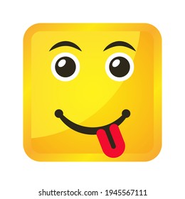 Yellow square emoticons and emojis. Vector illustration in flat style close-up