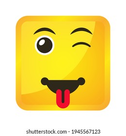 Yellow square emoticons and emojis. Vector illustration in flat style close-up