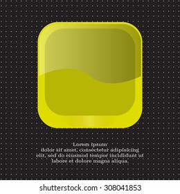 yellow square glossy button, vector design for website