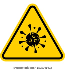 Gelbes quadratisches Warnzeichen mit einfachem Virus-Symbol, Bakteriensymbol - kann als Illustration für ncov coronavirus, covid 19 verwendet werden.
