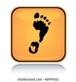 Yellow square icon footprint with reflection over white