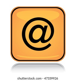 Yellow square icon internet access with reflection over white background