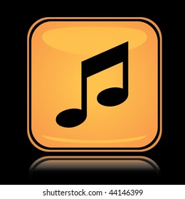Yellow square icon music tunes with reflection over black