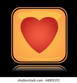 Yellow square icon red heart with reflection over black