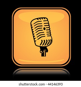 Yellow square icon sound mic with reflection over black