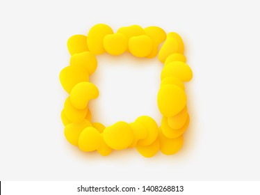 Yellow square isolated background. Design elements of liquid rounded plastic shapes, smooth sea stones, Flat Liquid splash bubble. 3d fluid objects. Modern abstract pattern organic substances