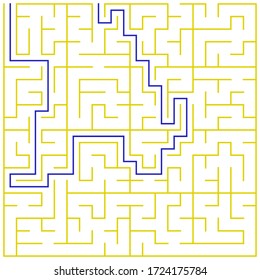 Yellow square maze (20x20) with help on a white background