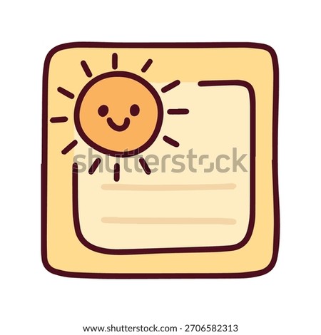 A yellow square note paper featuring a smiling sun icon and lined writing space. A cheerful daily planner template perfect for summer schedules, morning routines, and happy notes.