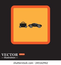 Yellow square on a black background, trailer, car, suitcase on wheels , vector illustration, EPS 10