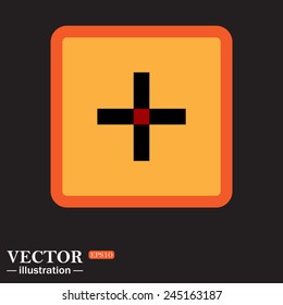 Yellow square on a black background, Plus sign icon, vector, EPS 10