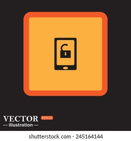 Yellow square on a black background, phone is unlocked, vector, EPS 10