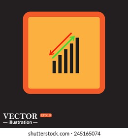 Yellow square on a black background, chart with green and red arrows, vector illustration, EPS 10