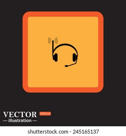 Yellow square on a black background, Headphones. Musical accessories running through wi-fi network,  vector illustration, EPS 10