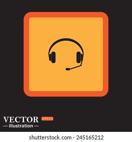 Yellow square on a black background, Headphones. Musical accessory,  vector illustration, EPS 10
