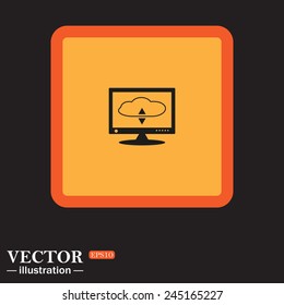 Yellow square on a black background, cloud storage on the computer, vector illustration, EPS 10