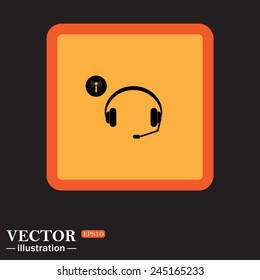 Yellow square on a black background, Headphones. Musical accessories running through wi-fi network,  vector illustration, EPS 10