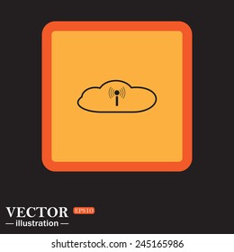 Yellow square on a black background, Cloud storage surrounded wi-fi network , vector illustration, EPS 10