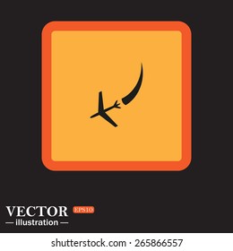 Yellow square on a black background.  icon plane. The plane is landing , vector illustration, EPS 10