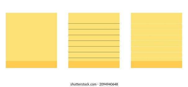 Yellow square paper reminders 3d set. Vector illustration.