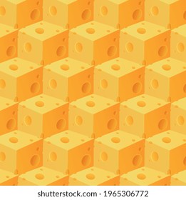Yellow square pieces of cheese in volume, abstraction, perspective, pattern, design, textiles, decor, print