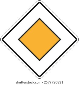 yellow square road sign indicating priority road on white background, symbolizing right-of-way and traffic regulations.