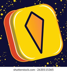 A yellow square with rounded edges containing an orange diamond shape against a starry dark blue background