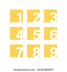 Yellow square shape number bullet point collection. Suitable for business, infographic, presentation, report. Flat modern decorative element vector design isolated on white background.