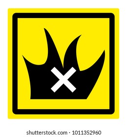 Yellow square sign with black fire image, vector