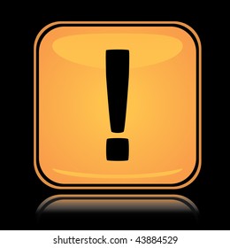 Yellow square sign exclamation mark with reflection over black