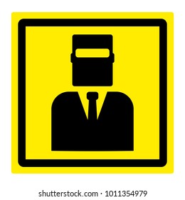 Yellow square sign, man in black welder mask, vector