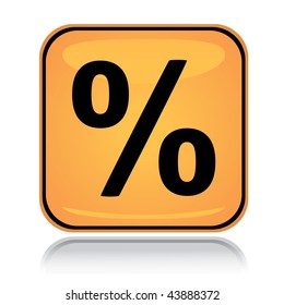Yellow square sign percent mark with reflection over white
