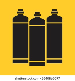 yellow square sign with three black gas cylinders, arranged side by side. These cylinders represent compressed gases, often implying an industrial or medical context