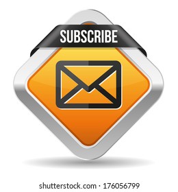 Yellow square subscribe button with metallic border