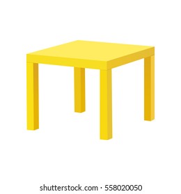 Yellow square table isolated on white background. Vector illustration