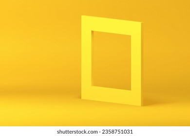 Yellow squared 3d frame angular wall background for product commercial presentation vector illustration. Realistic vertical isometric boundary geometric showcase display for shopping sale promo show