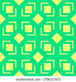 Yellow squares on green seamless textile background. 