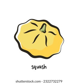 Yellow squash icon in cartoon flat style with outline. Squash isolated on black background. Vector.