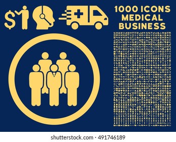 Yellow Staff vector rounded icon. Image style is a flat icon symbol inside a circle, blue background. Bonus clipart includes 1000 healthcare business symbols.