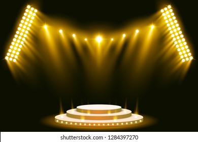 Yellow stage lighting background with spotlight vector illustration