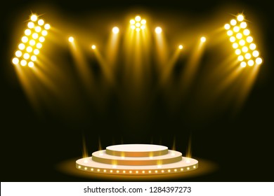 Yellow stage lighting background with spotlight vector illustration