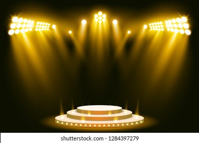 Yellow stage lighting background with spotlight vector illustration