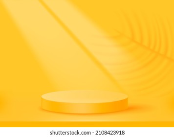 Yellow stage with window light and podium. 3d vector illustration