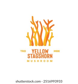 yellow stagshorn mushroom logo illustration is suitable for vegetable shops and gardens, both for posters and web icons.