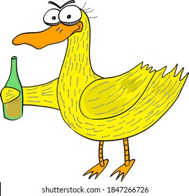 yellow standing duck with bottle