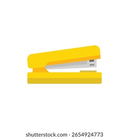 A yellow stapler, side view, rests horizontally, flat design, bright light, clean lines, simple shapes, creating a cheerful, minimalist, and functional aesthetic.