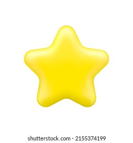 Yellow star in 3d cartoon minimal style. Vector illustration.
