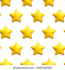 Yellow star 3d vector seamless pattern. 3d realistic stars background
