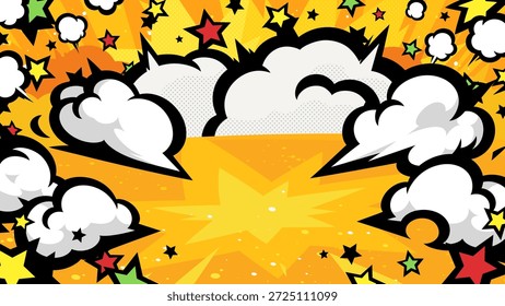 Amarelo e estrela americano estilo cômico pop choque fumaça fundo ilustração_16:9