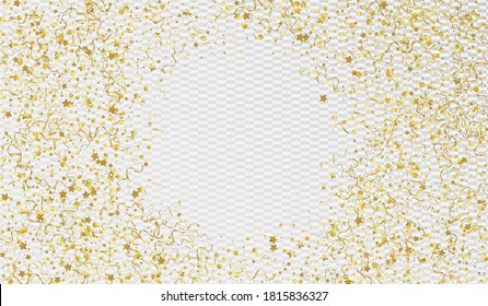 Yellow Star Anniversary Vector Transparent Background. Christmas Serpentine Template. Streamer Decoration Design. Golden Carnival Plant.